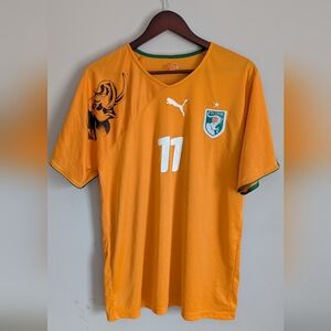 2010 Puma Ivory Coast Home Soccer Jersey, Orange FIFA World Cup, Drogba #11